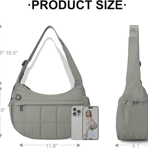 Green Small Puffer Purses Crescent Bag Hobo Handbag - Picture 2 of 6